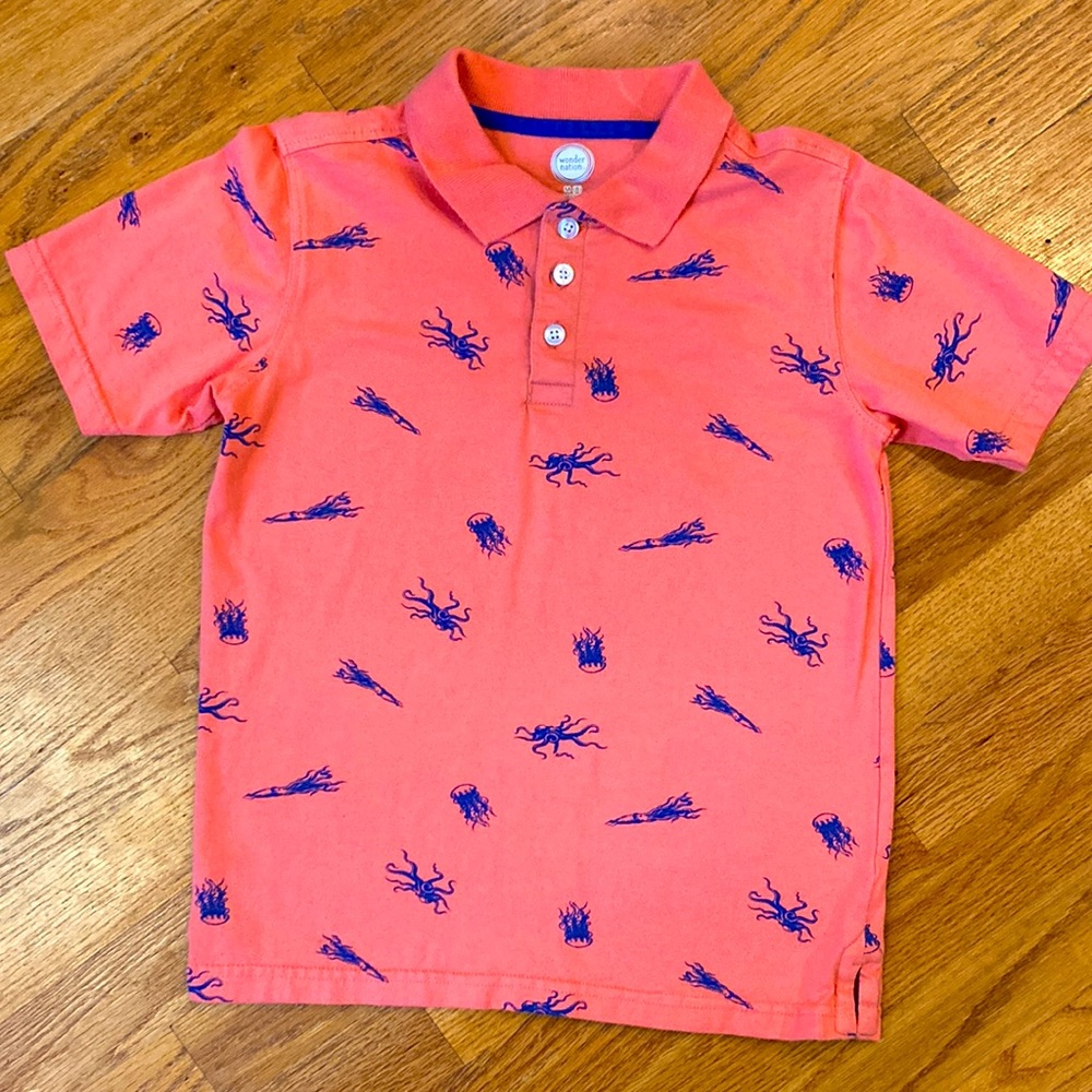 Coral silkscreened Sea Life Polo.
